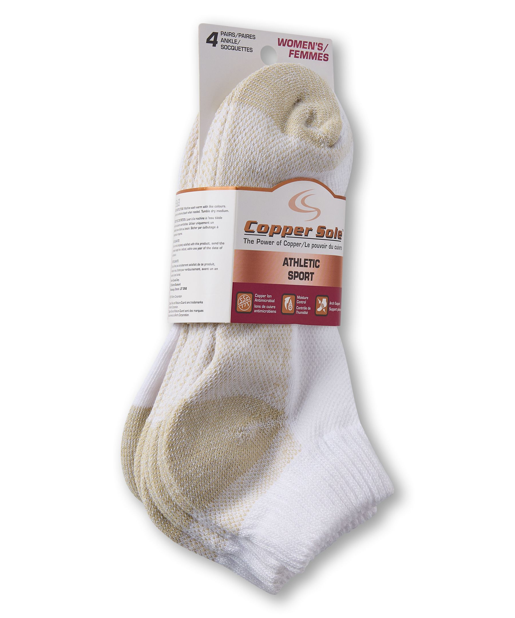 Copper Sole Women's 4 Pack Copper Ion Technology Athletic Ankle Socks