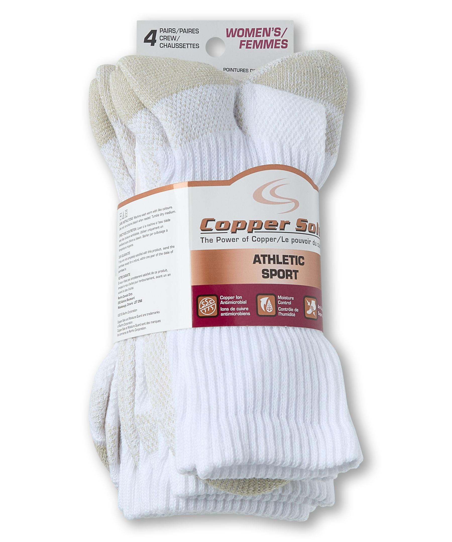 Copper Sole Women's 4 Pack Copper Ion Technology Athletic Crew Socks