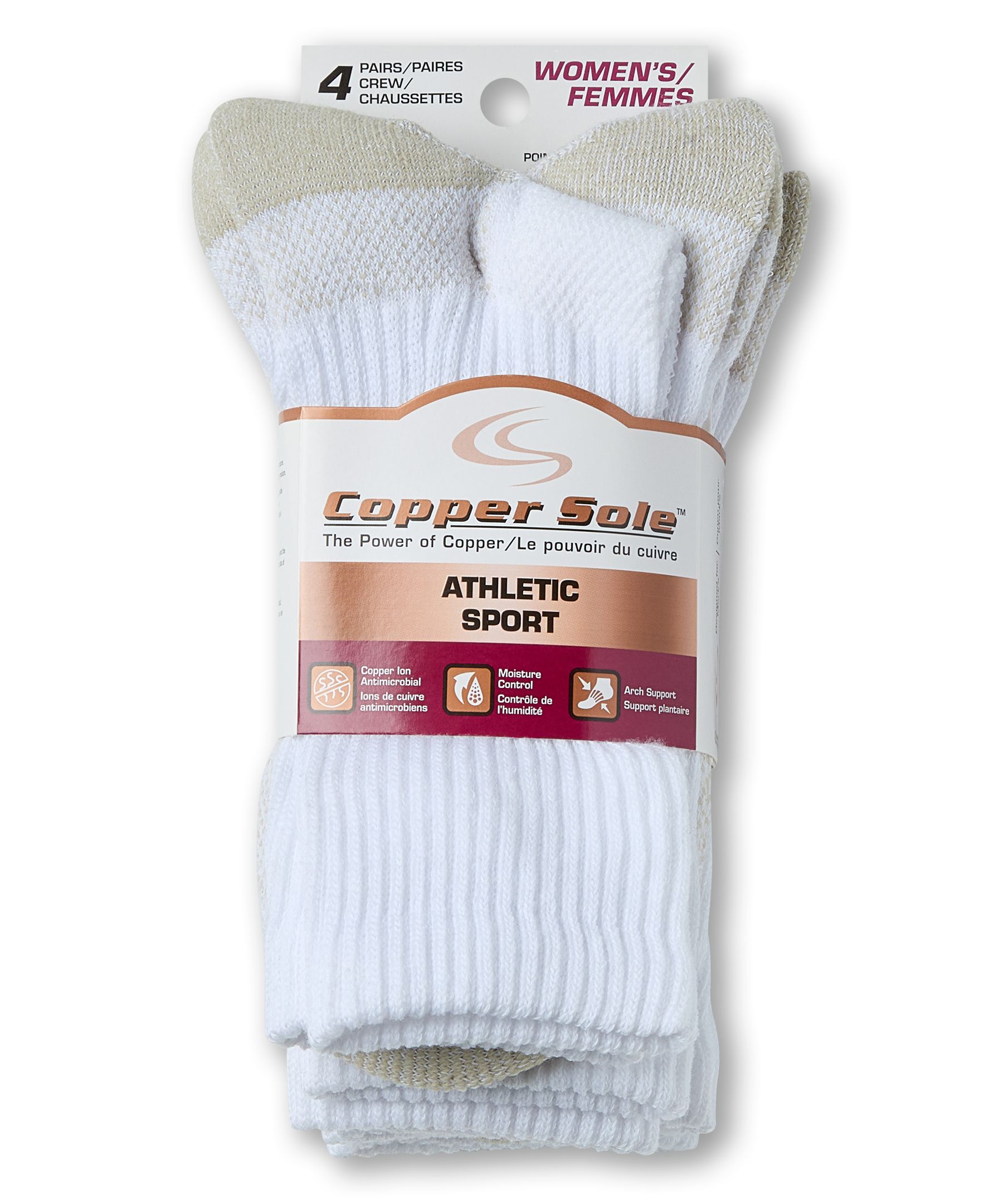 Copper Sole Women's 4 Pack Copper Ion Technology Athletic Crew Socks