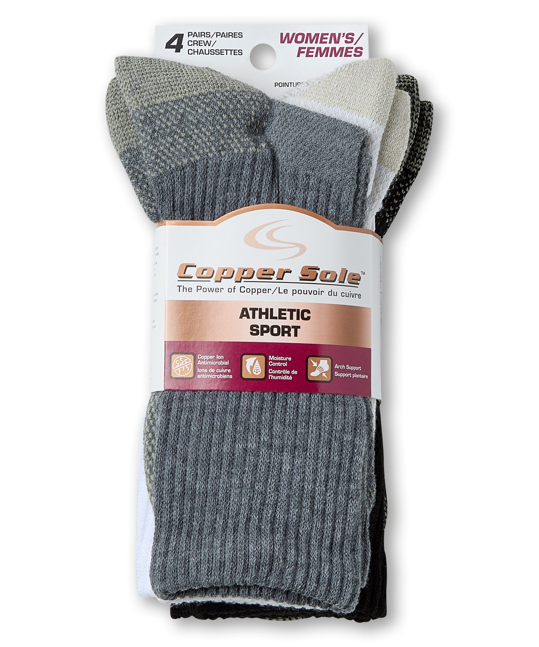 Copper Sole Women's 4 Pack Copper Ion Technology Athletic Crew Socks