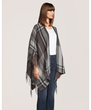 Foulard de style ruana à carreaux avec franges pour femmes, Denver Hayes