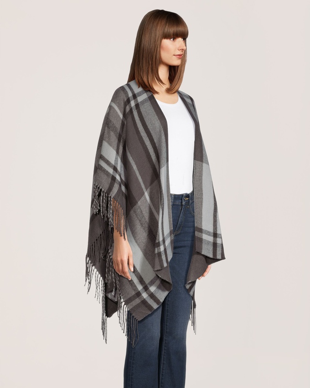 Foulard de style ruana à carreaux avec franges pour femmes, Denver Hayes