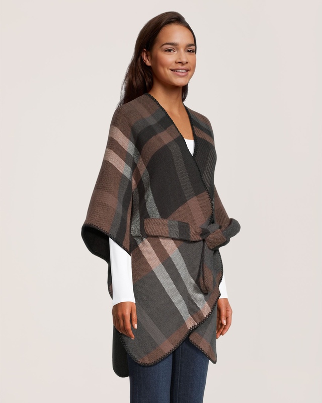Châle de style ruana à carreaux avec frange pour femmes, Denver Hayes