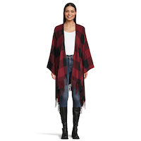 Foulard de style ruana à carreaux rouges et noirs pour femmes, Heritage, WindRiver Front_Flat