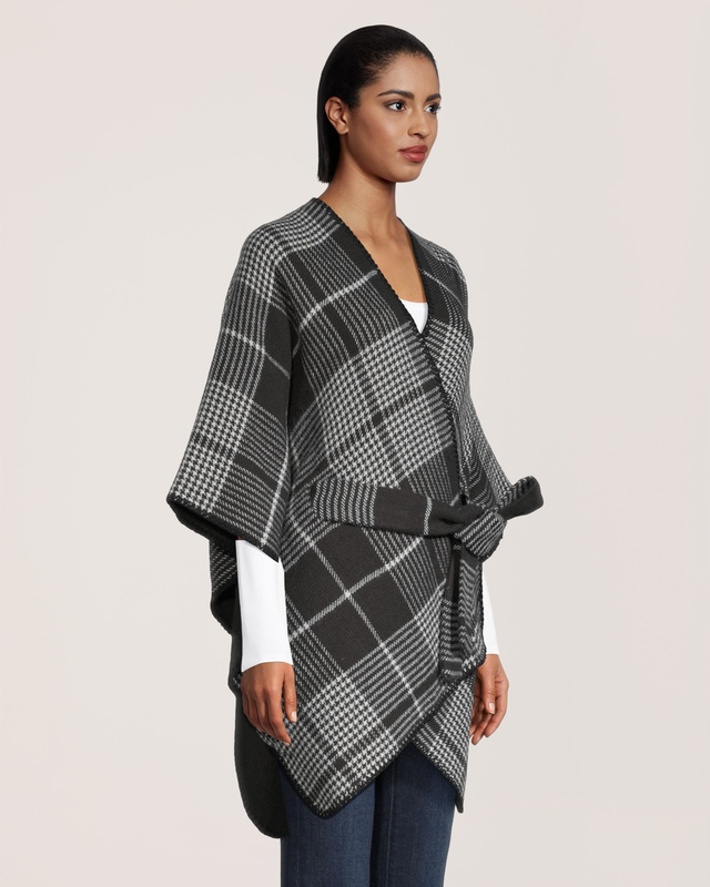 Châle de style ruana à carreaux avec frange pour femmes, Denver Hayes