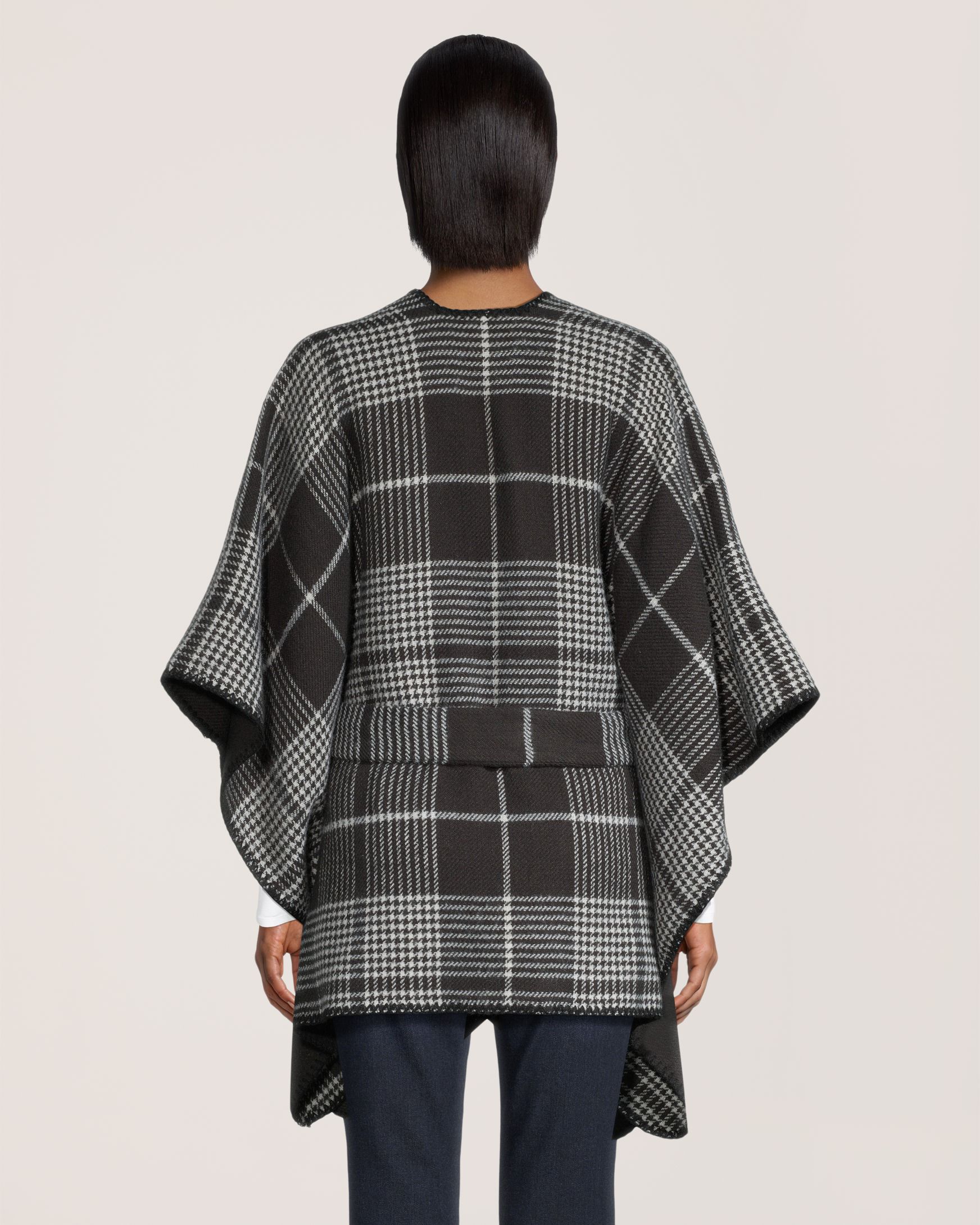 Châle de style ruana à carreaux avec frange pour femmes, Denver Hayes