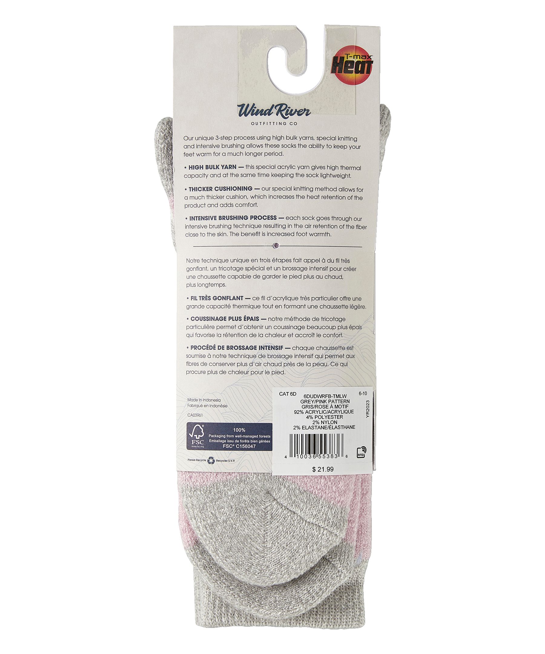 Mi-chaussettes isothermes légères T-Max pour femmes, WindRiver, paquet de 2 paires