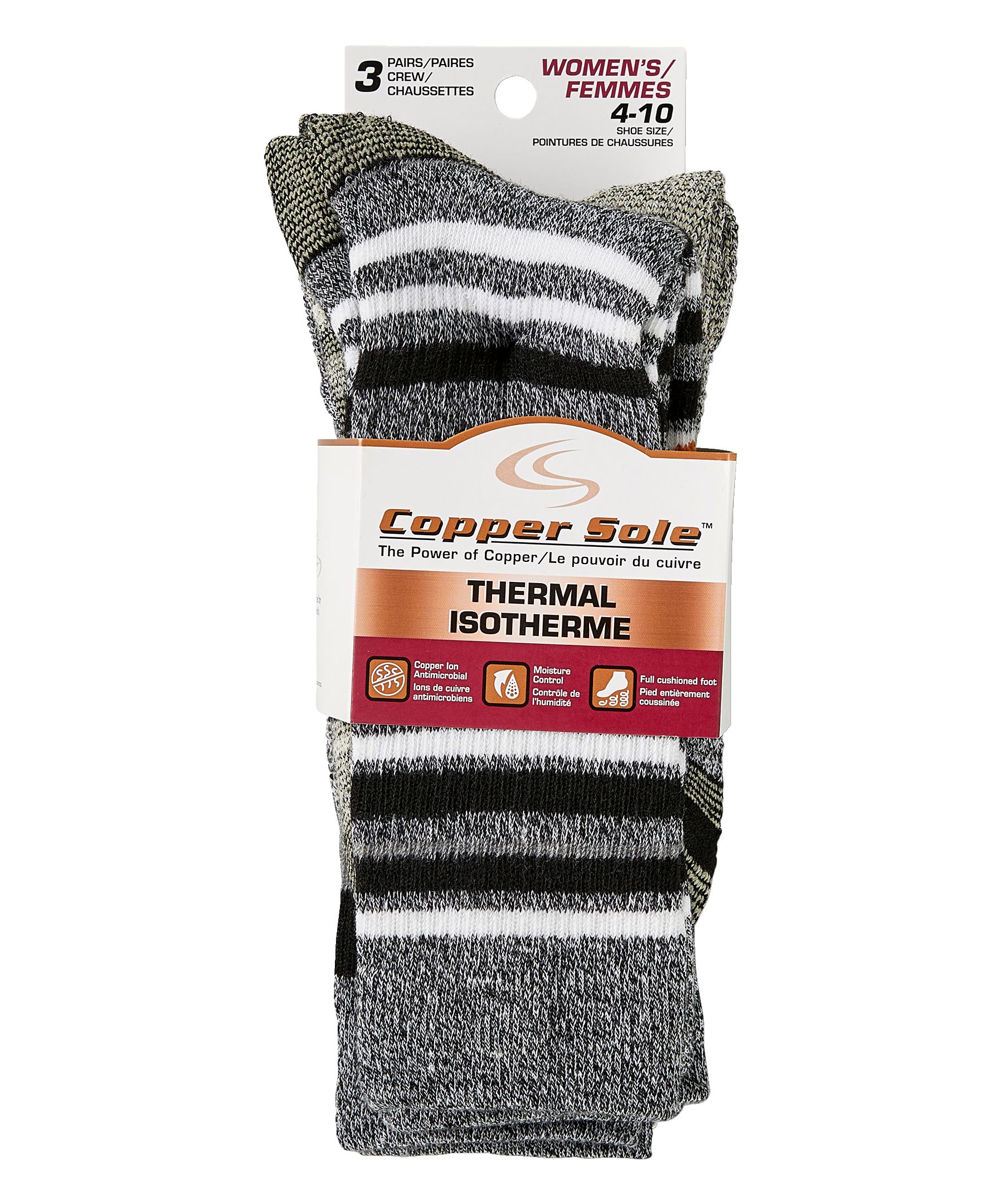 Copper Sole Women's 3 Pack Thermal Crew Socks