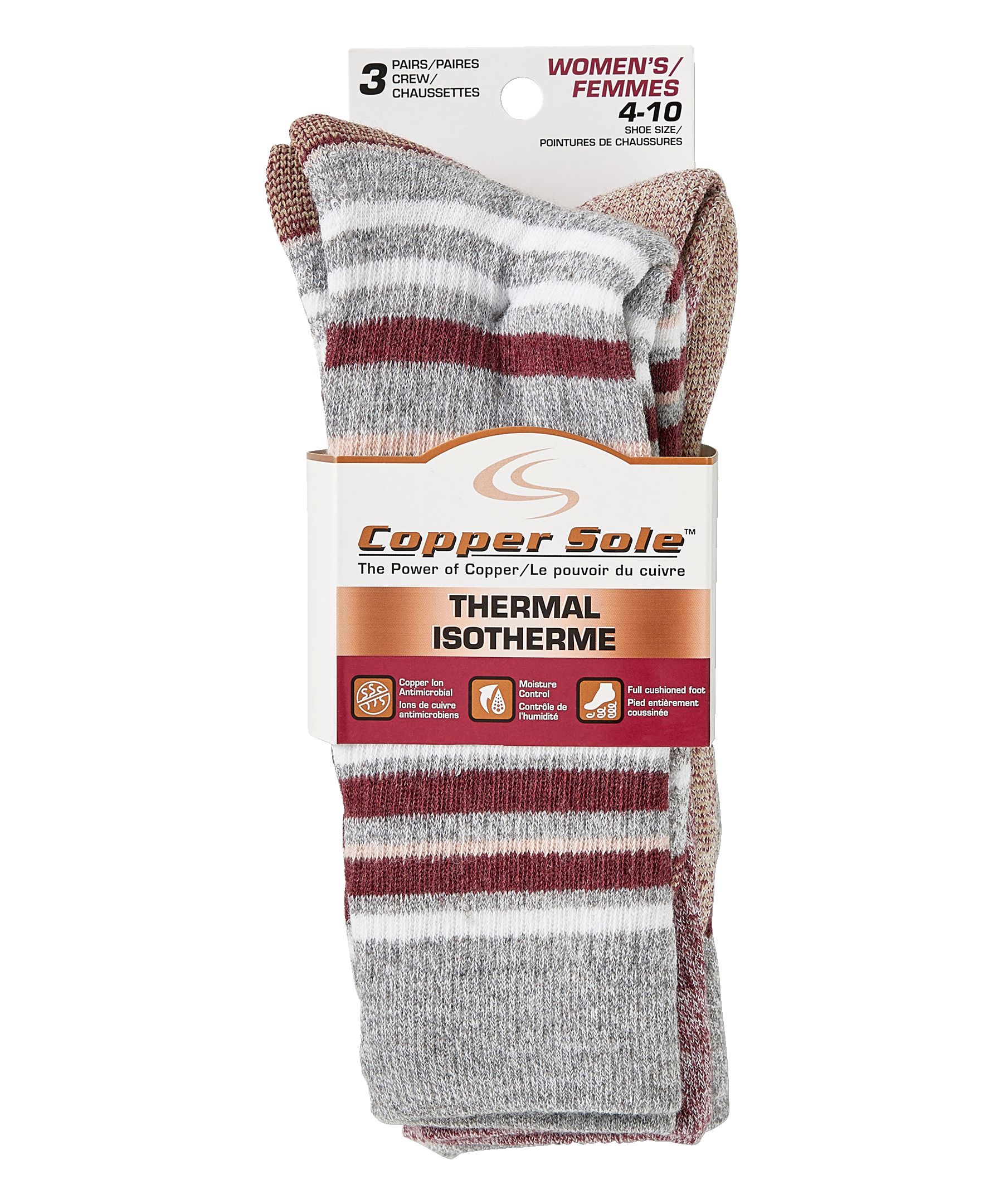 Mi-chaussettes isothermes pour femmes, paquet de 3&nbsp;paires, Copper Sole