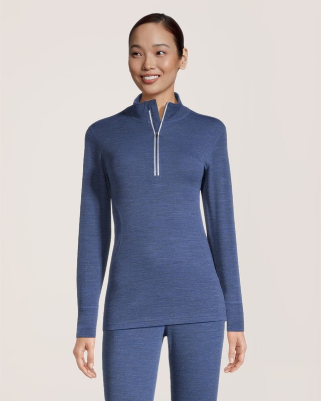 Haut WindRiver T-MAX HEAT en mélange de laine mérinos à col cheminée et glissière 1/4 pour femmes