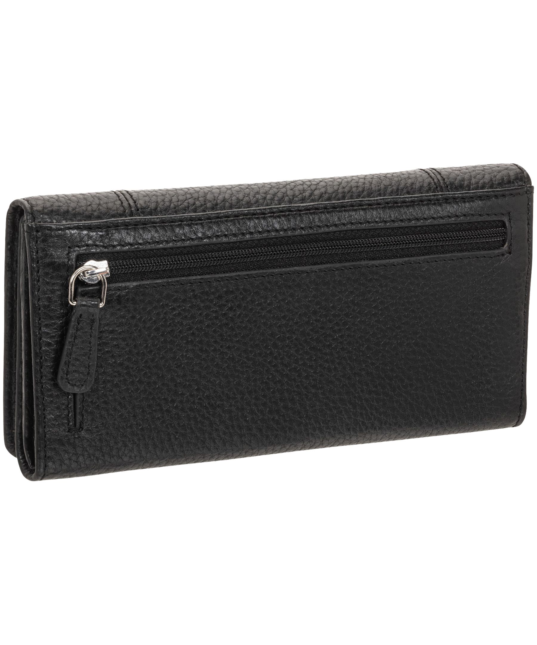 Portefeuille de sécurité en cuir maroquiné à trois volets avec protection RFID pour femmes, Mancini Back_Angled_Left