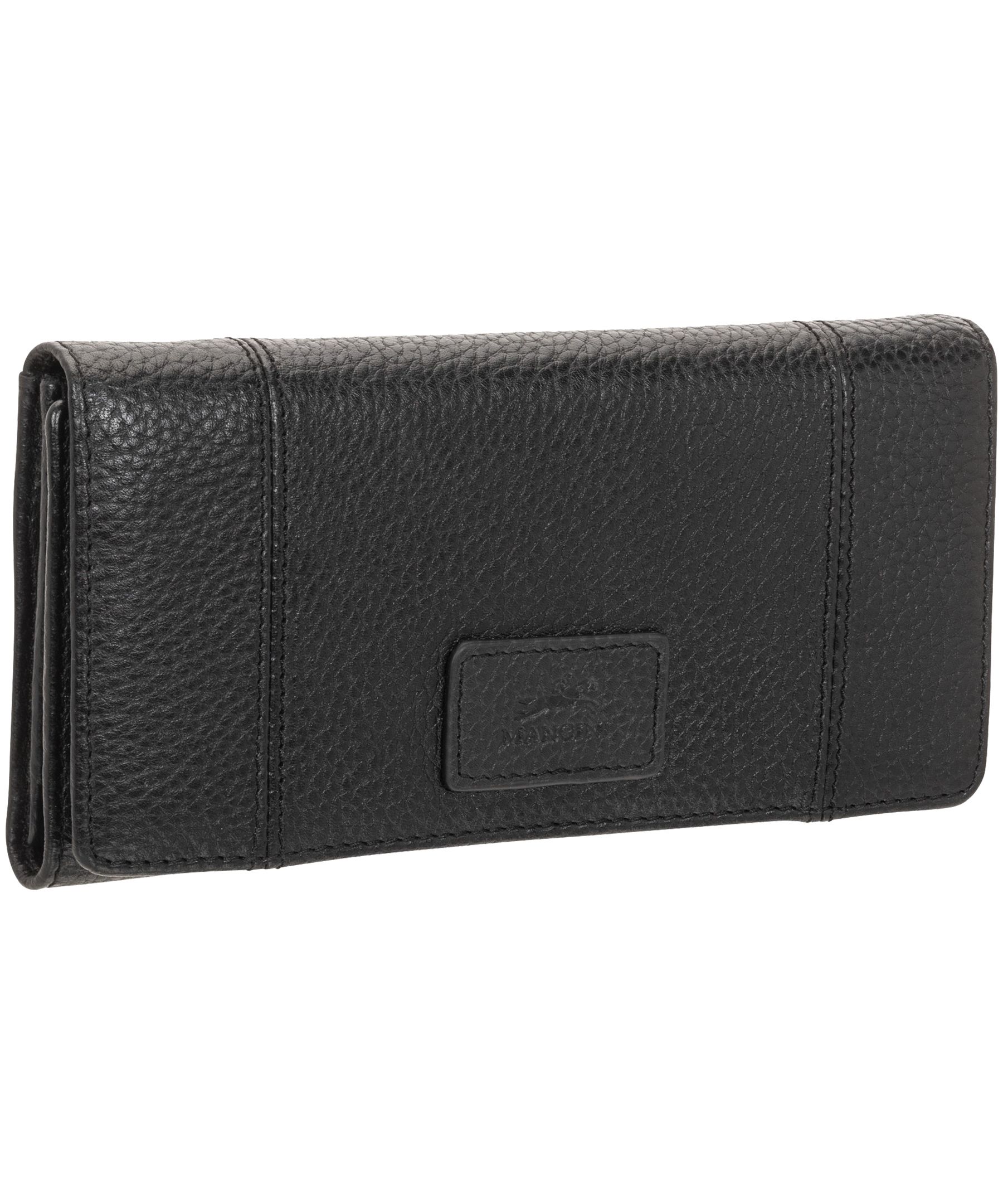 Portefeuille de sécurité en cuir maroquiné à trois volets avec protection RFID pour femmes, Mancini Front_Angled_Right