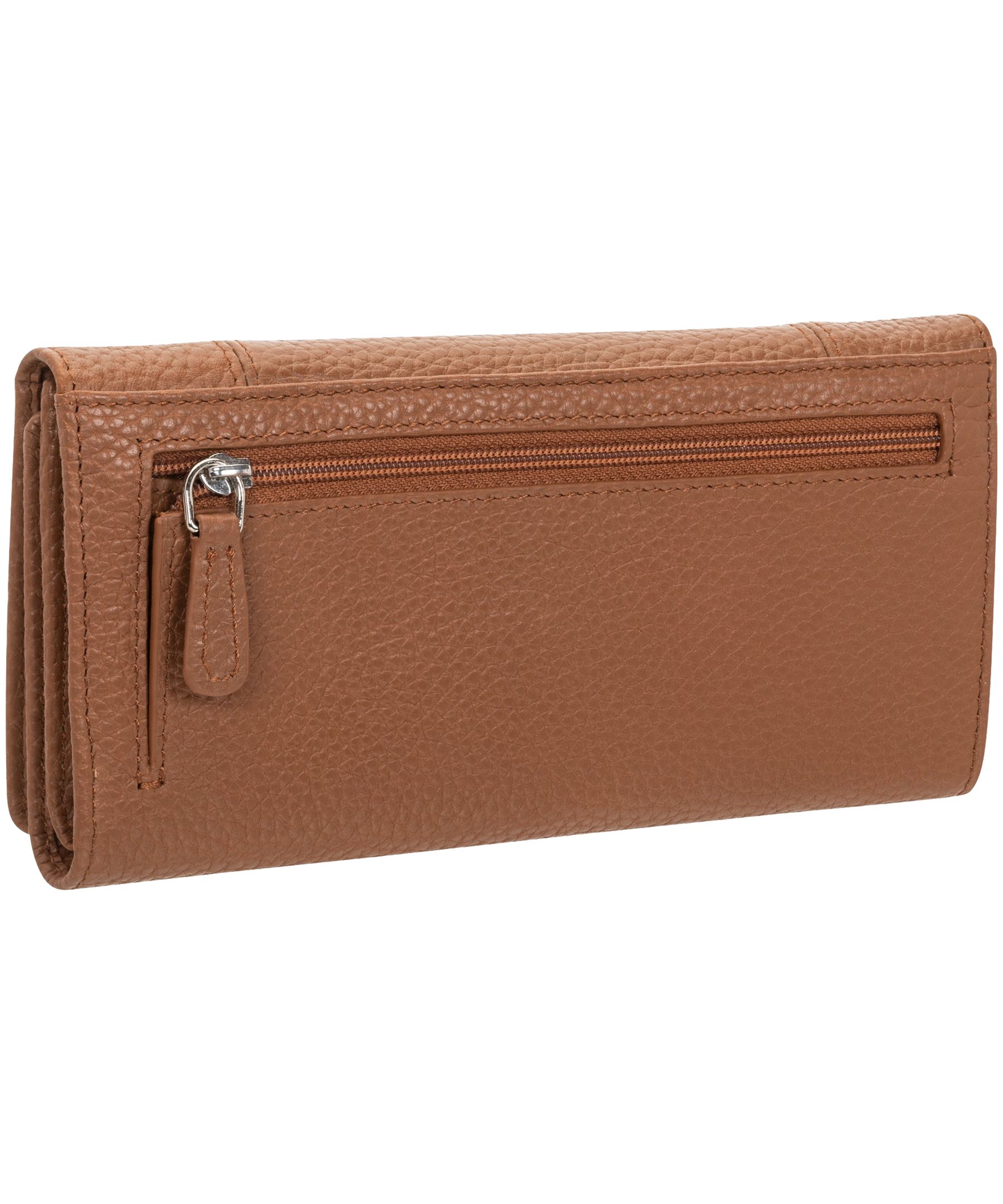 Portefeuille de sécurité en cuir maroquiné à trois volets avec protection RFID pour femmes, Mancini Back_Angled_Left