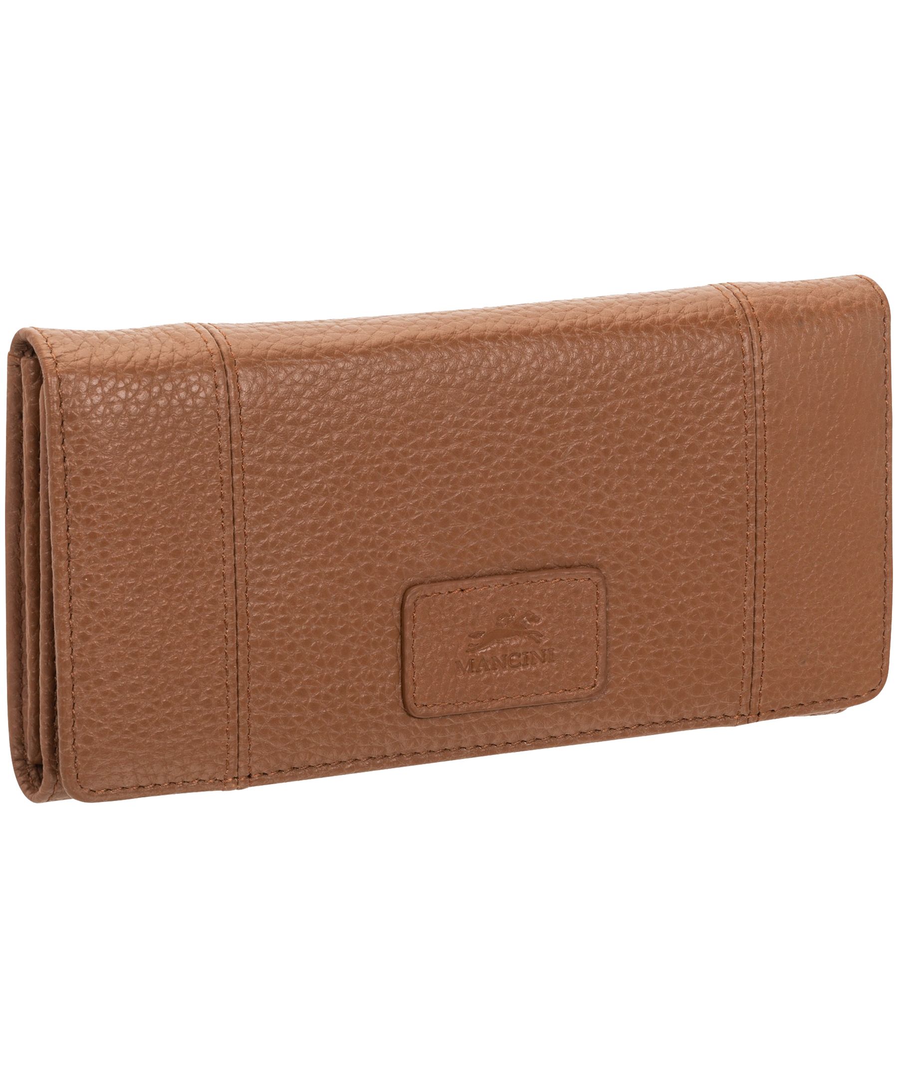 Portefeuille de sécurité en cuir maroquiné à trois volets avec protection RFID pour femmes, Mancini Front_Angled_Right