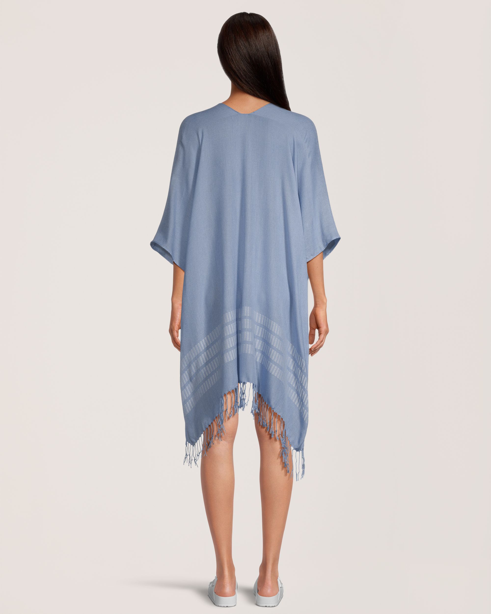 Foulard de style ruana à rayures et avec franges pour femmes, FarWest