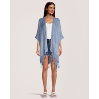 Foulard de style ruana à rayures et avec franges pour femmes, FarWest Front_Flat