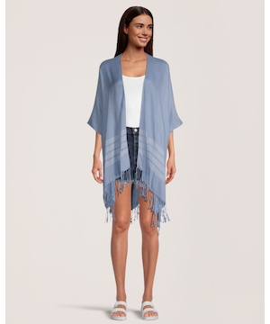 Foulard de style ruana à rayures et avec franges pour femmes, FarWest