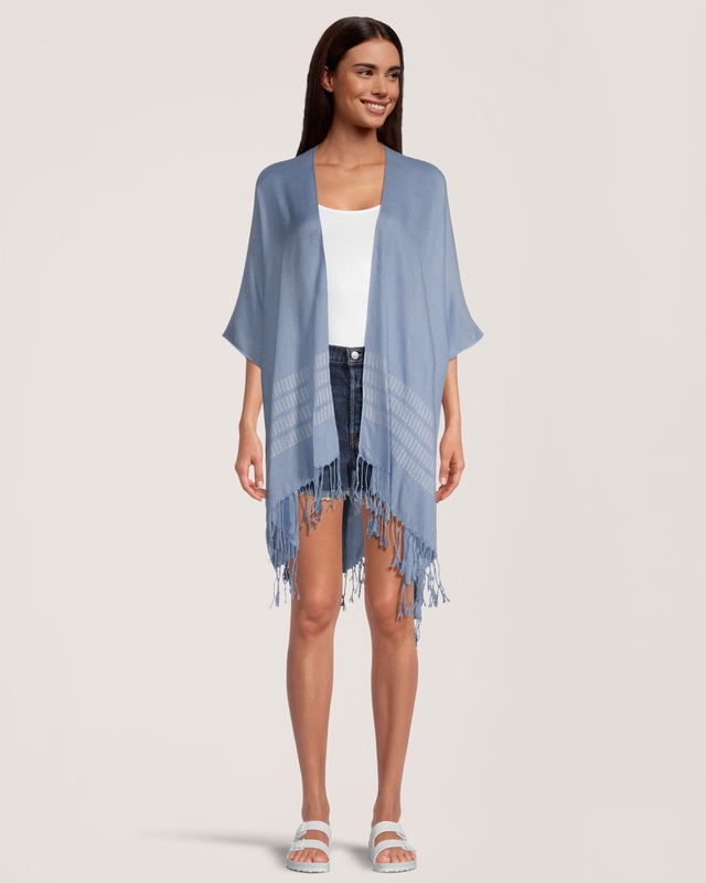 Foulard de style ruana à rayures et avec franges pour femmes, FarWest