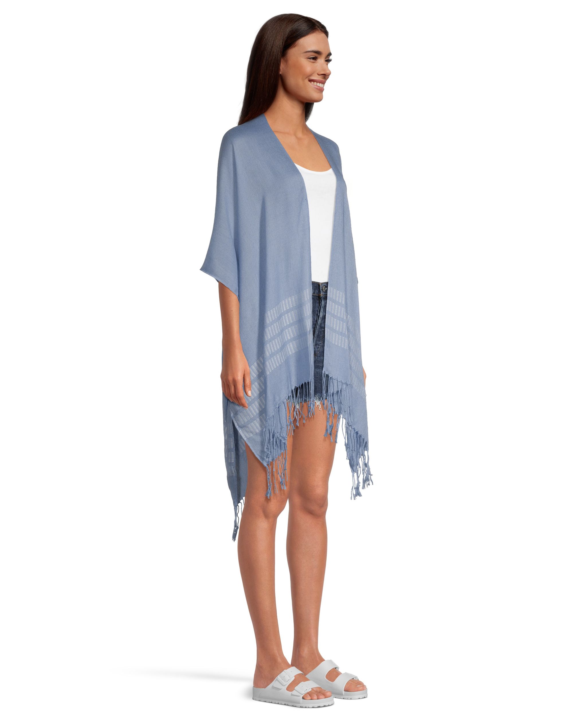 Foulard de style ruana à rayures et avec franges pour femmes, FarWest