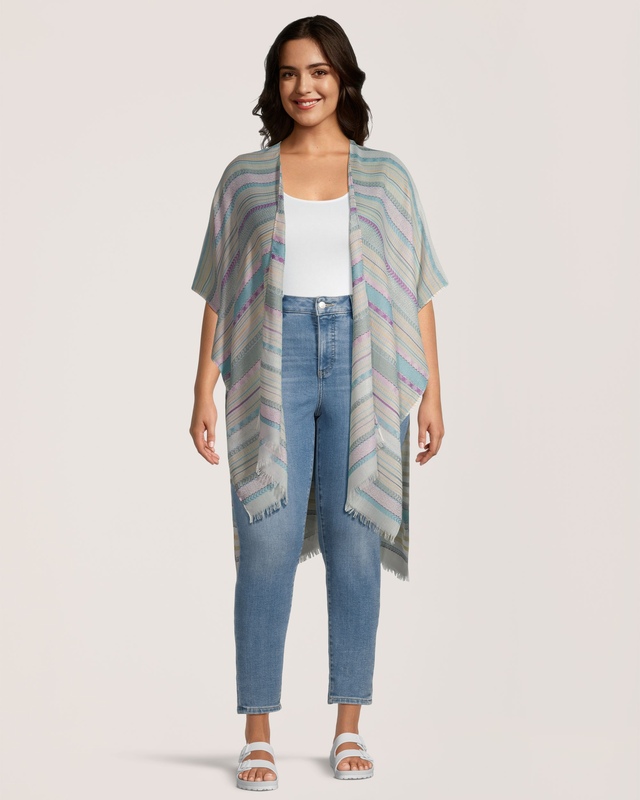 FarWest Women's Frayed Edge Striped Ruana | Mark's