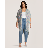 Foulard de style ruana à rayures avec bord effiloché pour femmes, FarWest Front_Flat