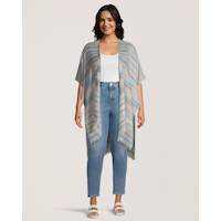 Foulard de style ruana à rayures avec bord effiloché pour femmes, FarWest Front_Flat