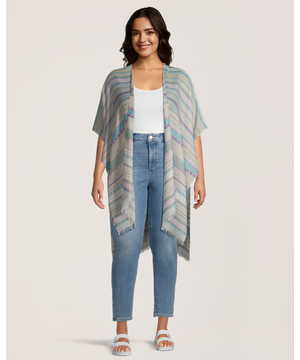 Foulard de style ruana à rayures avec bord effiloché pour femmes, FarWest