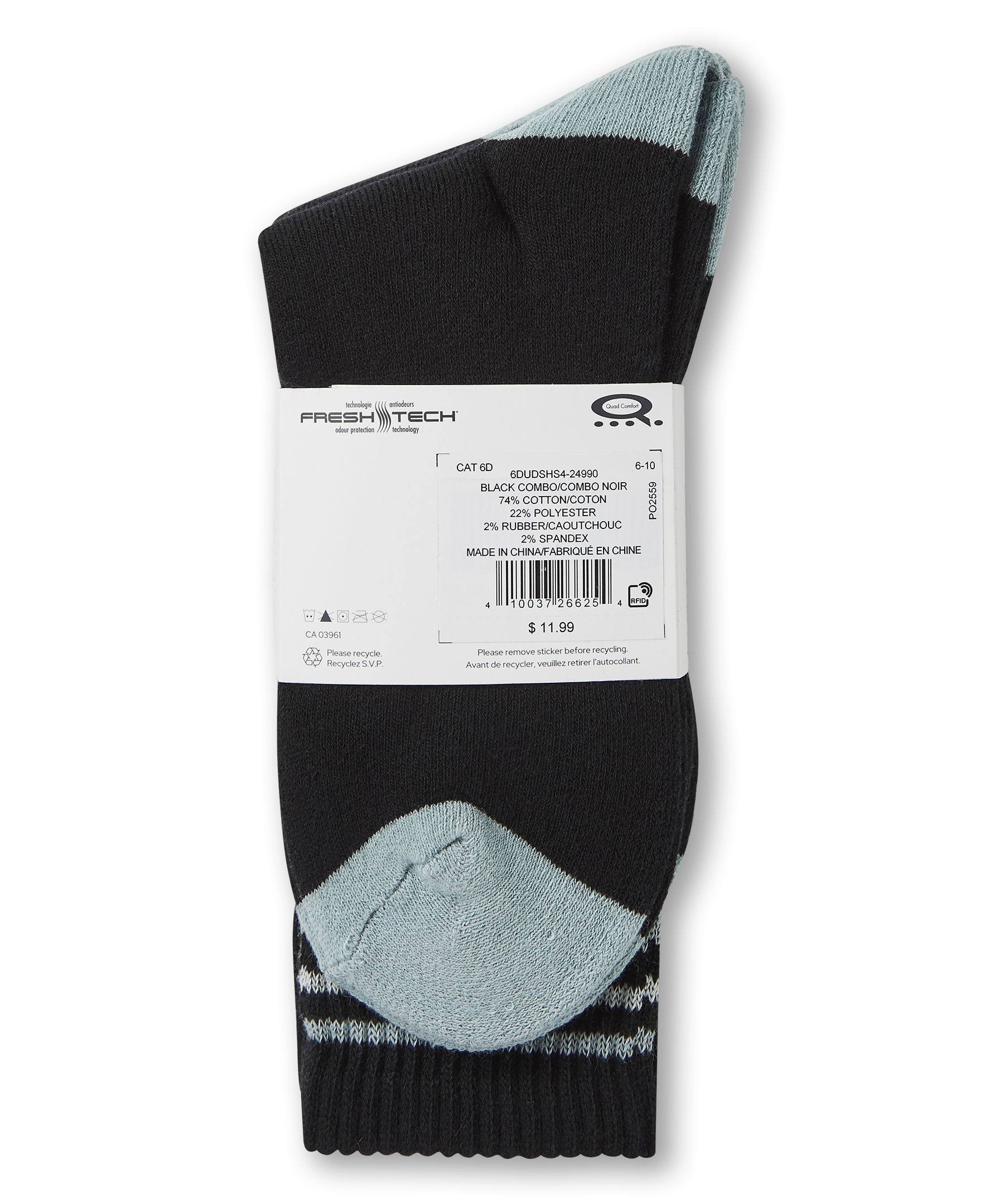 Shambhala Women's Quad Comfort FRESHTECH® Sport Crew Socks, 3 Pack