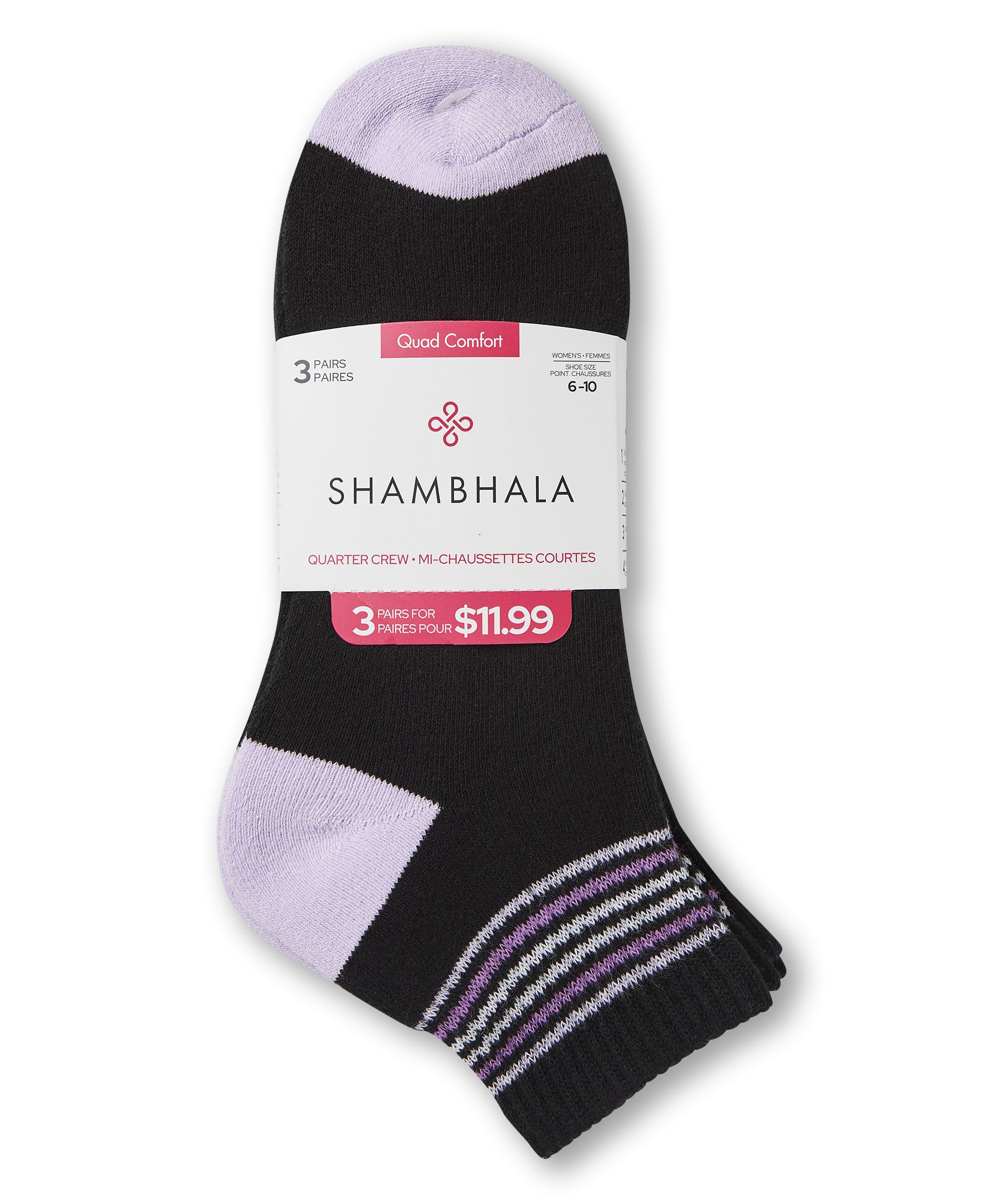 Shambhala Women's Quad Comfort FRESHTECH® Sport Crew Socks, 3 Pack