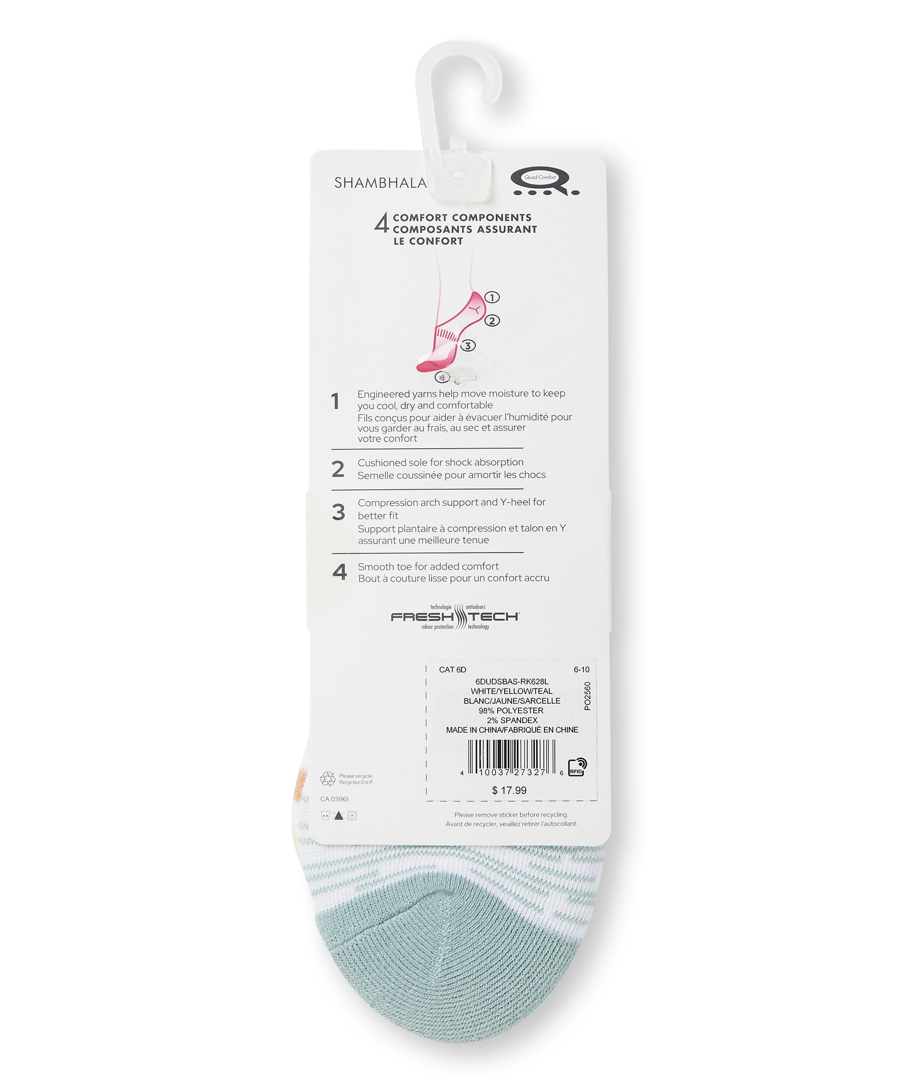 Chaussettes de sport invisibles avec Freshtech pour femmes, Shambhala, paquet de 3&nbsp;paires