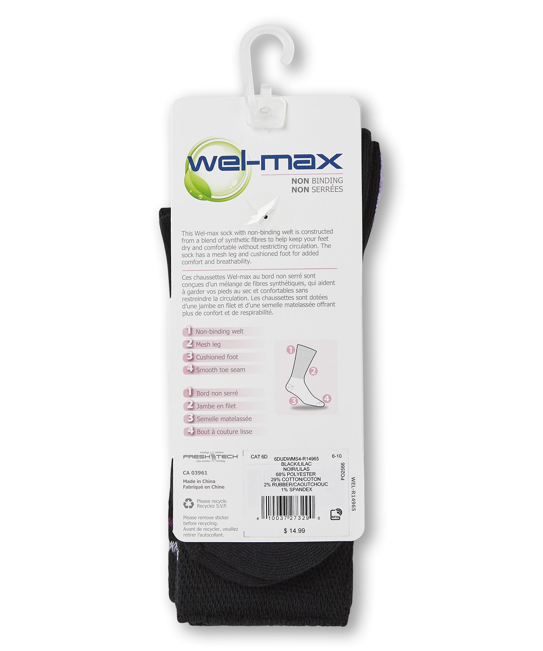 Chaussettes sans compression pour femmes, Wel-max, paquet de 2&nbsp;paires