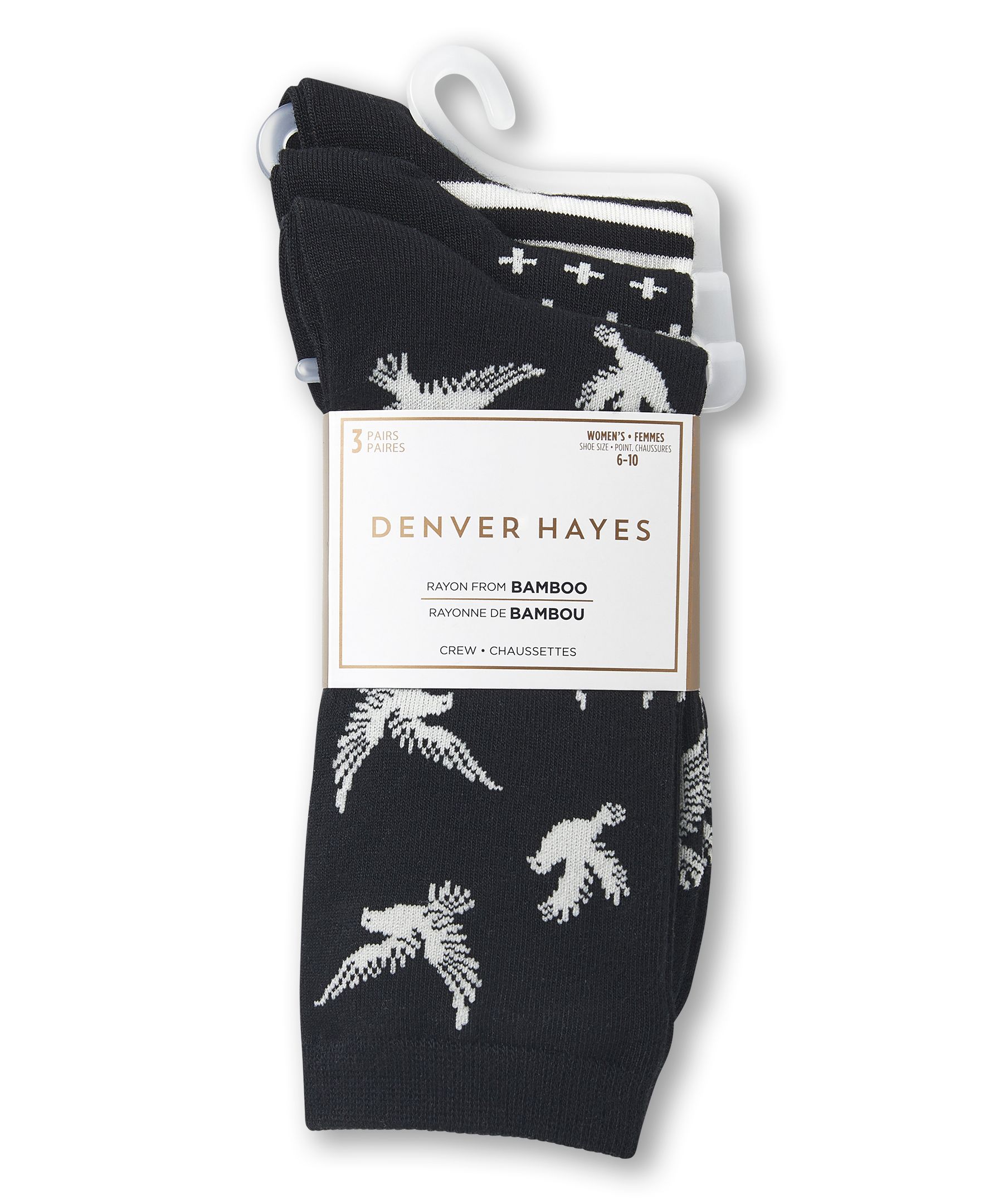 Denver Hayes Women'sCrew Cut Socks, 3 Pack