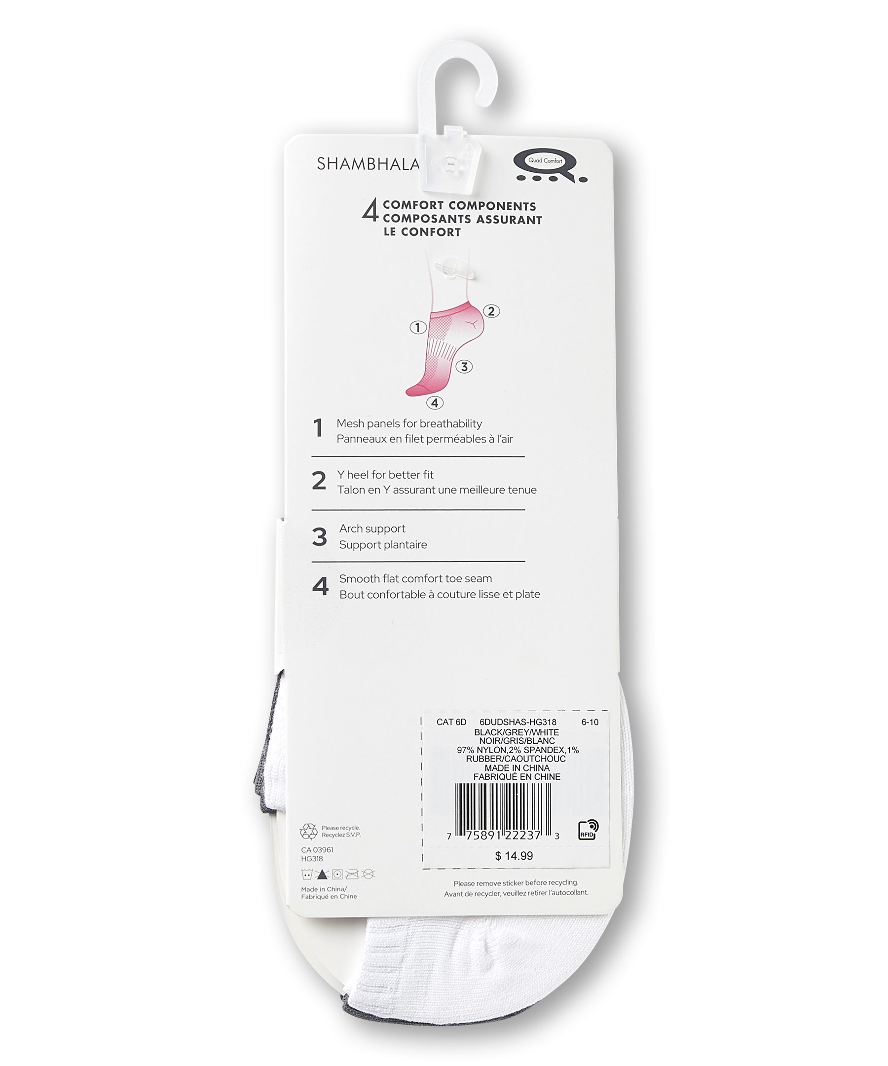 Chaussettes invisibles en microfibre pour femmes, Shambhala, paquet de 3&nbsp;paires