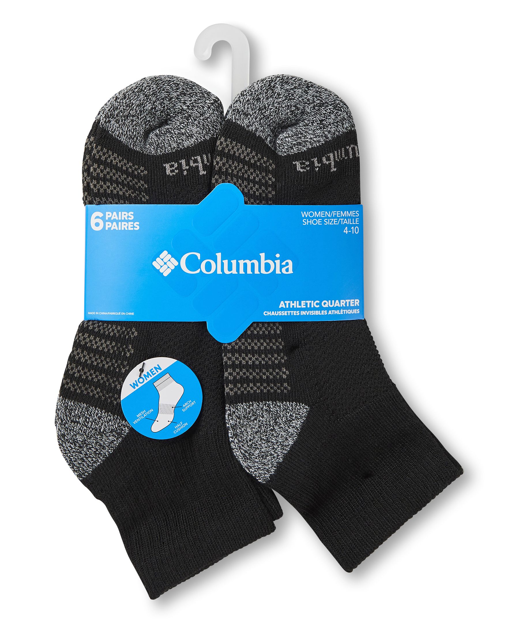 Socquettes de sport mi-hautes avec soutien de voûte plantaire pour femmes, Columbia, paquet de 6&nbsp;paires