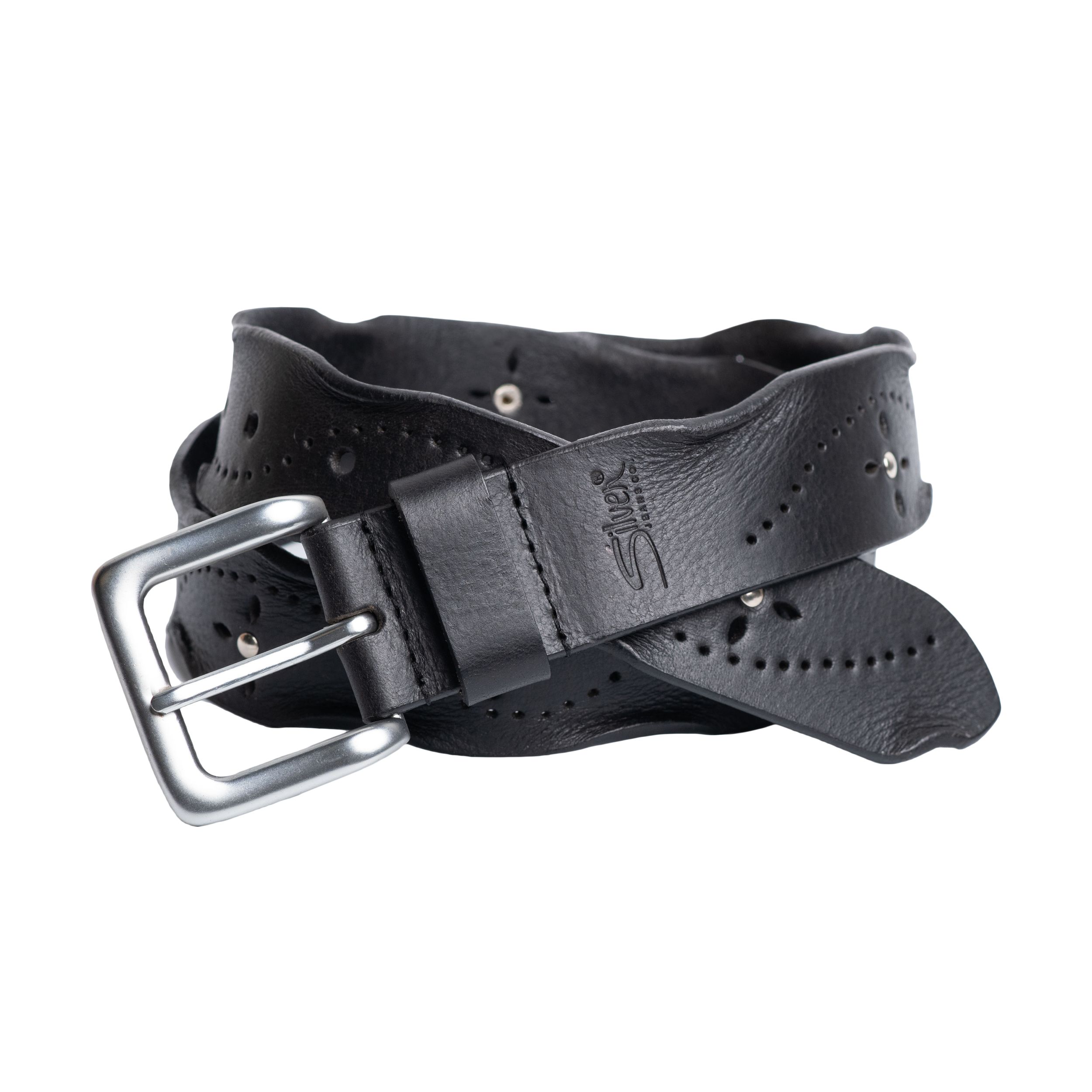 Ceinture perforée aux bords usés pour femmes, Silver