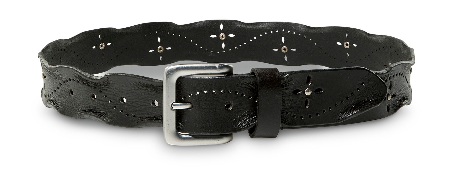 Silver Women's Worn Edge Perforated Belt