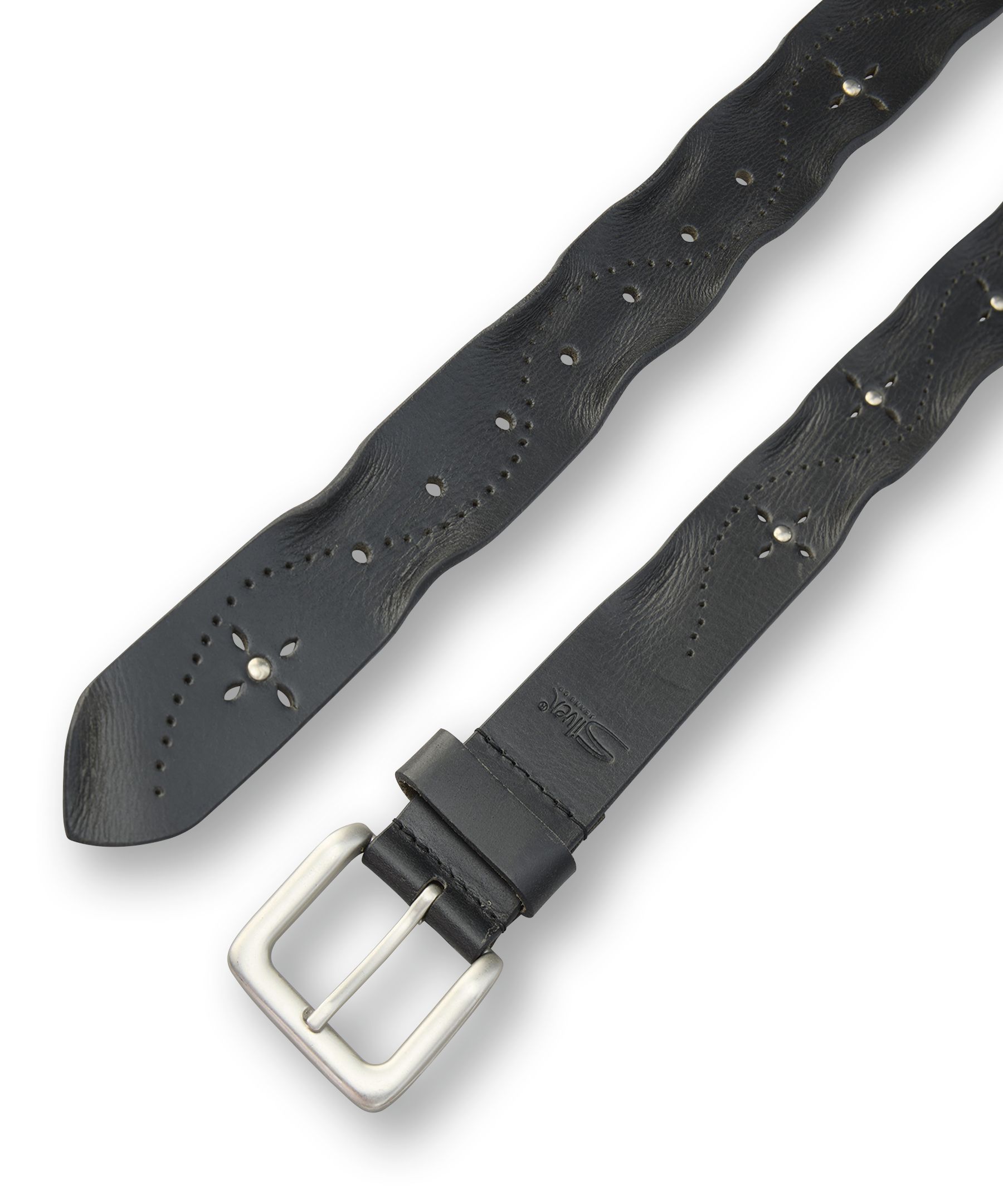 Ceinture perforée aux bords usés pour femmes, Silver