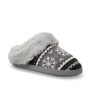 Denver Hayes Women's Nordic Knit Faux Fur Slippers