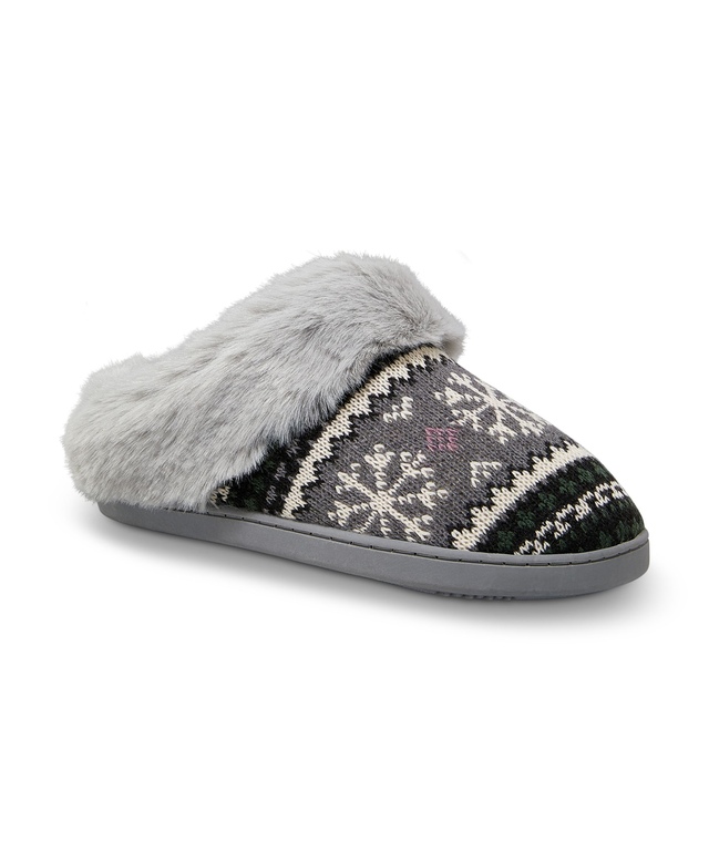 Denver Hayes Women's Nordic Knit Faux Fur Slippers