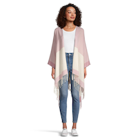 Foulard de style ruana à blocs de couleur avec frange pour femmes, Denver Hayes Front_Flat