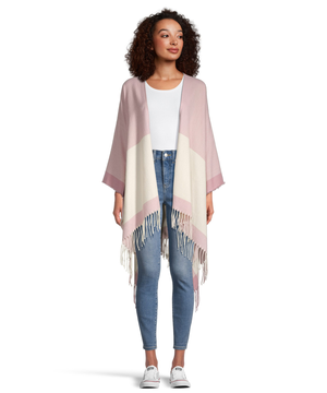 Foulard de style ruana à blocs de couleur avec frange pour femmes, Denver Hayes