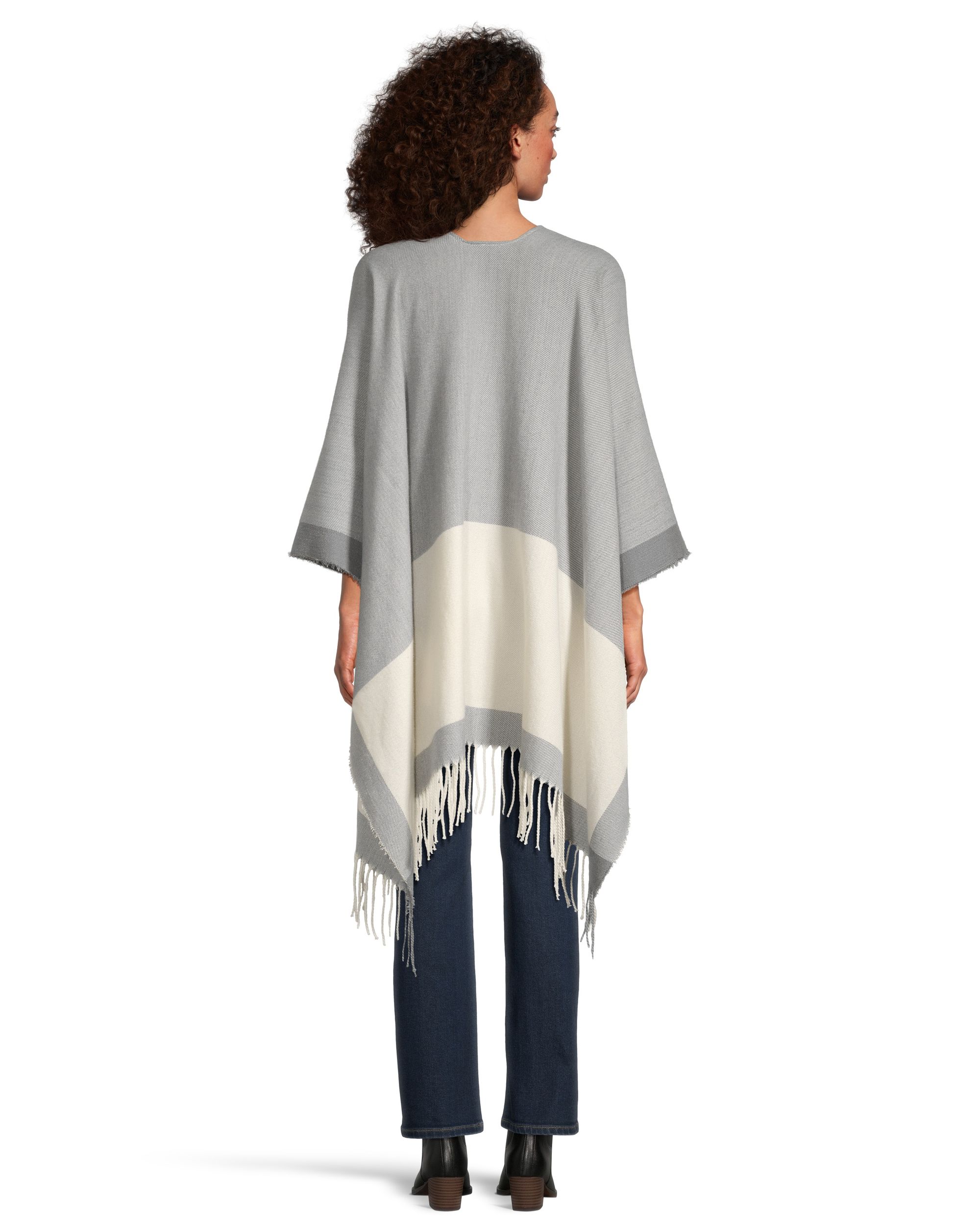 Foulard de style ruana à blocs de couleur avec frange pour femmes, Denver Hayes