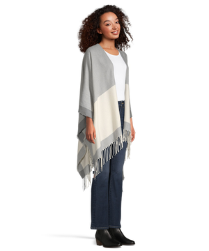 Foulard de style ruana à blocs de couleur avec frange pour femmes, Denver Hayes