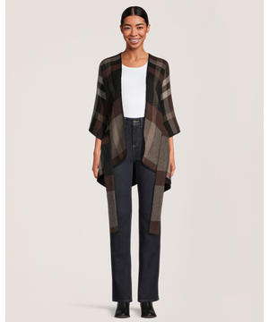 Châle de style ruana à carreaux avec frange pour femmes, Denver Hayes