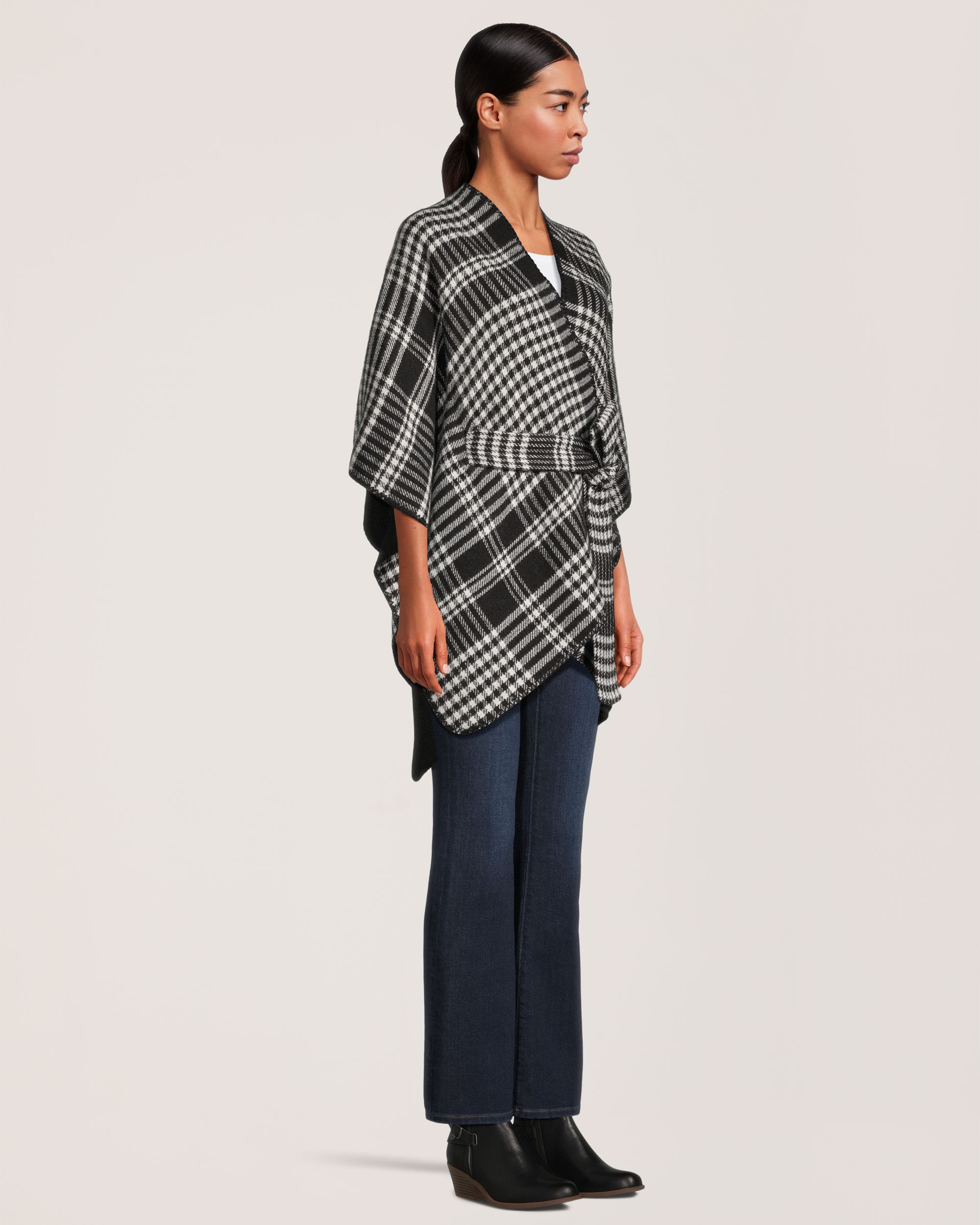 Châle de style ruana à carreaux avec frange pour femmes, Denver Hayes