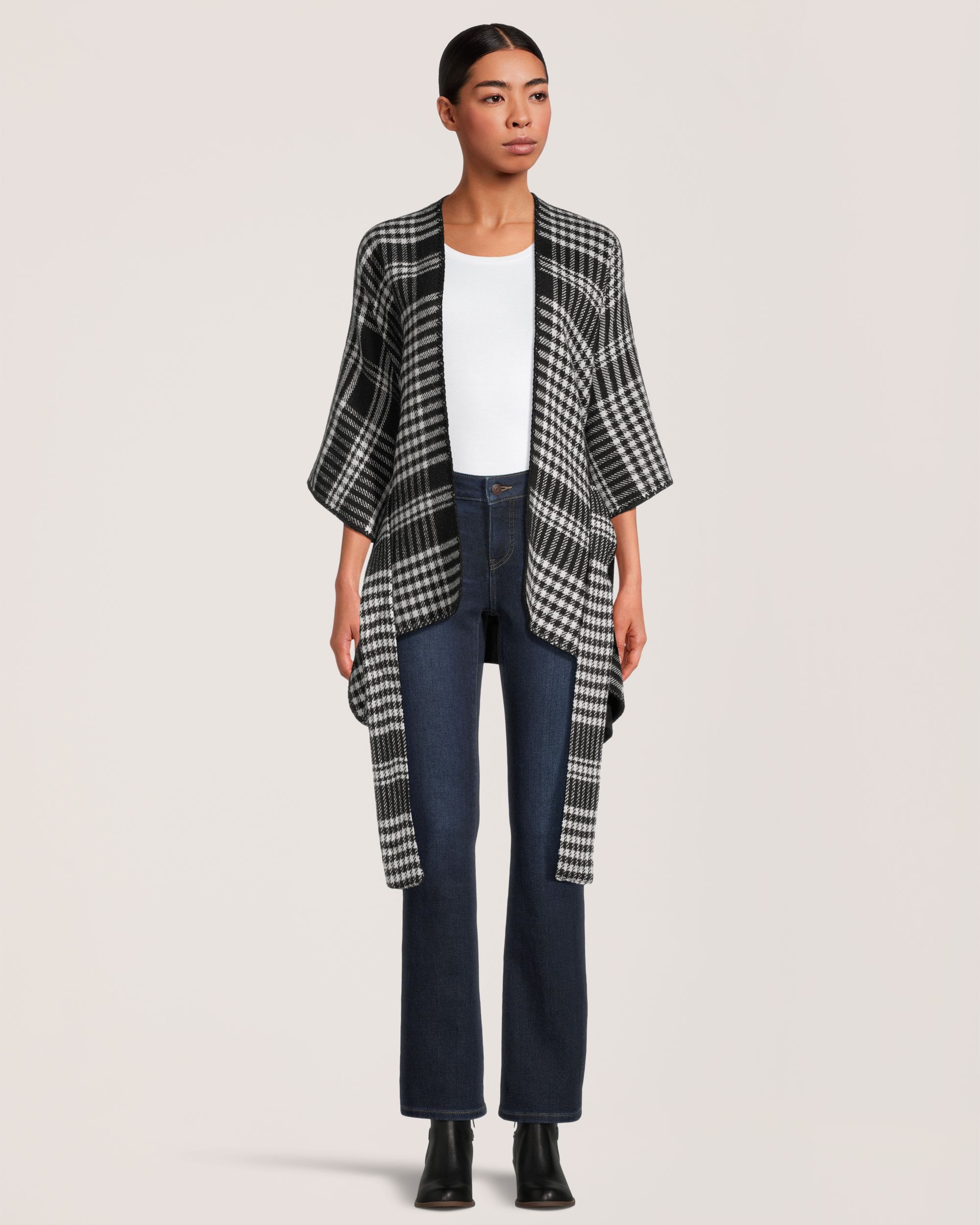 Châle de style ruana à carreaux avec frange pour femmes, Denver Hayes