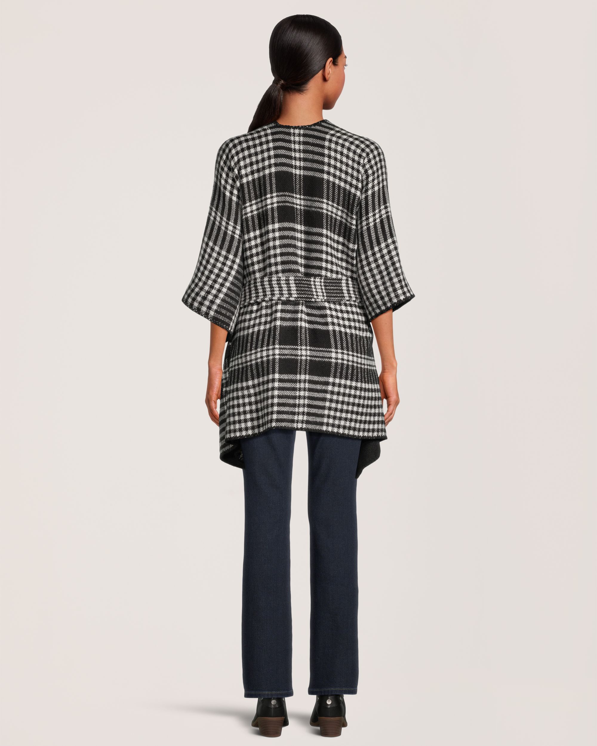 Châle de style ruana à carreaux avec frange pour femmes, Denver Hayes