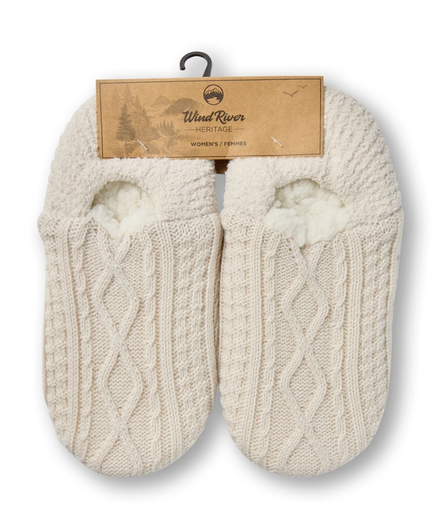 WindRiver Women's Heritage Cable Texture Slipper Socks Front_Flat