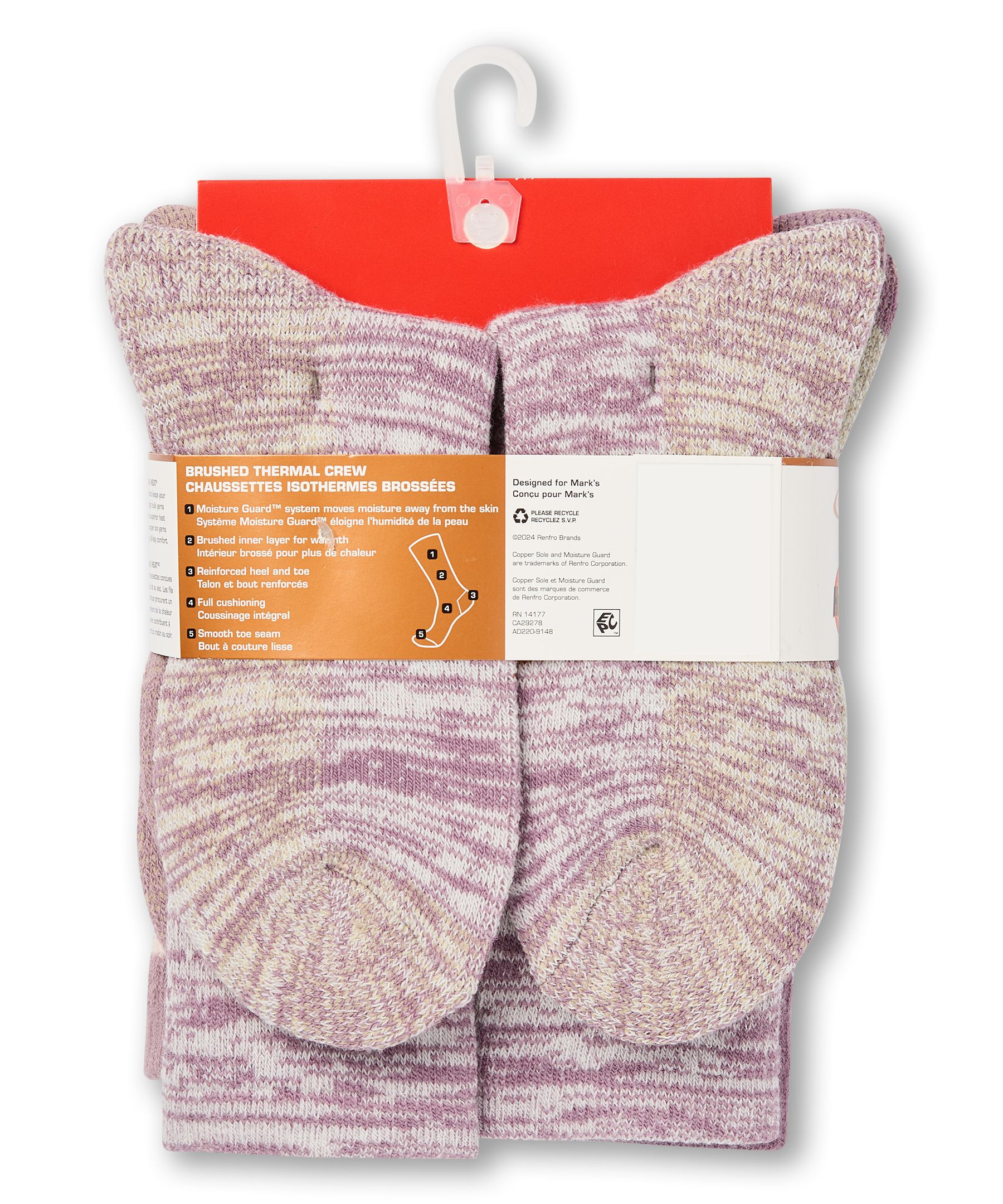 Chaussettes isothermes T-MAX à motif pour femmes, paquet de 3&nbsp;paires, Copper Sole