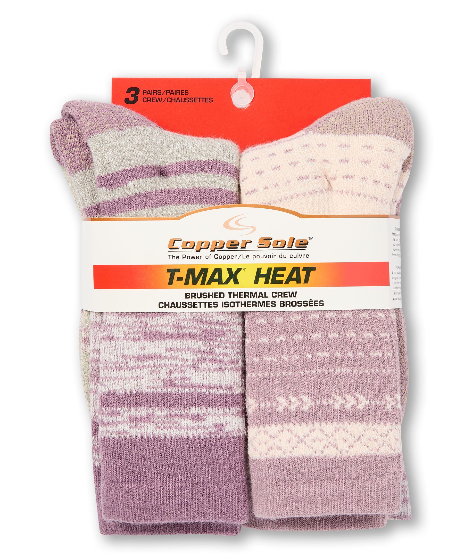 Chaussettes isothermes T-MAX à motif pour femmes, paquet de 3&nbsp;paires, Copper Sole